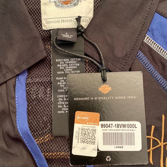 Harley Davidson 115 years embroidered eagle zip front v-neck short sleeve shirt - Picture 6 of 6